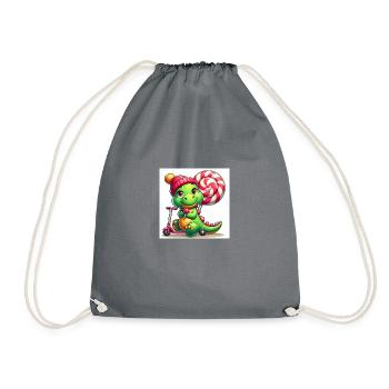 Crocodile green with hat lollipop and lollipop roller - Drawstring Bag - grey - Front