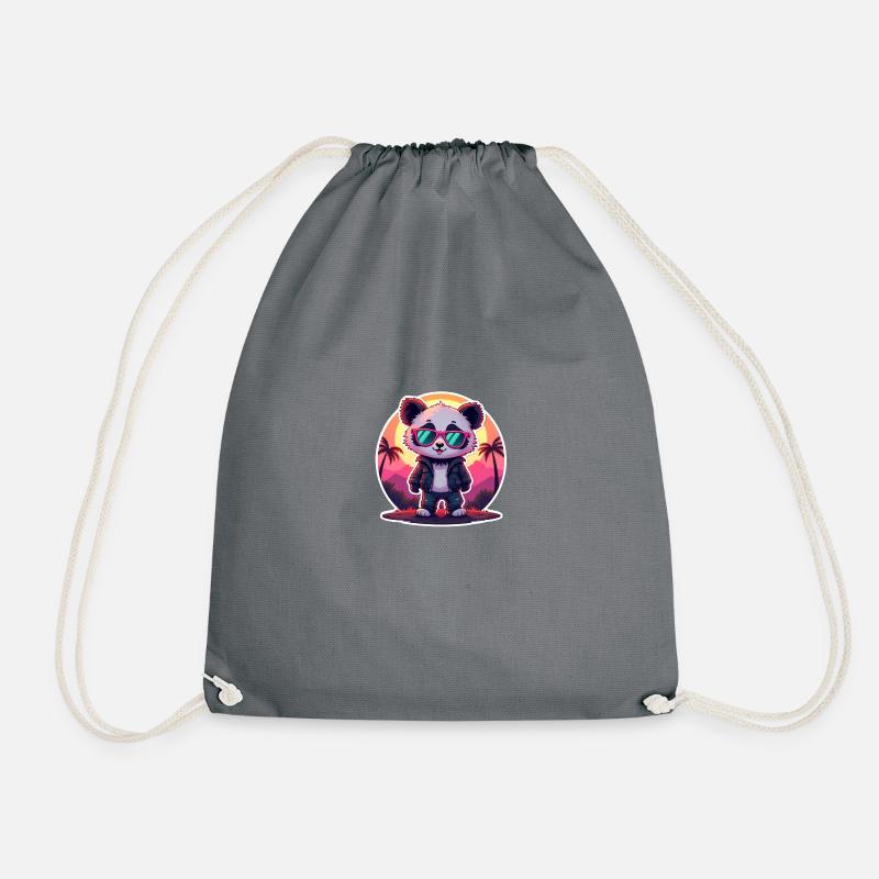 Retro Neon Panda - Turnbeutel - Grau