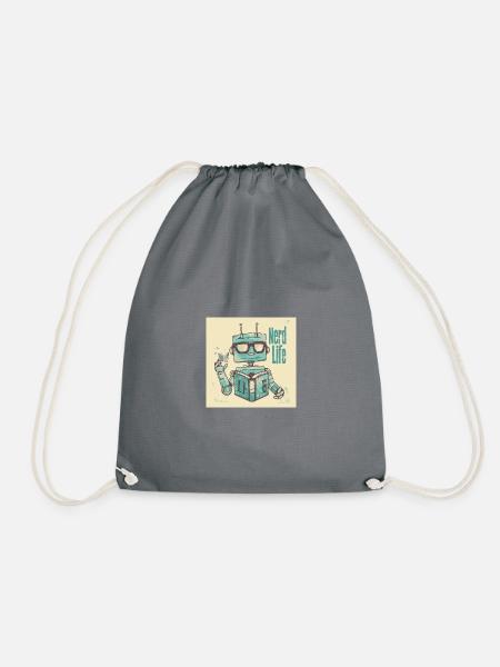 A cute robot holding a book - Drawstring Bag - grey
