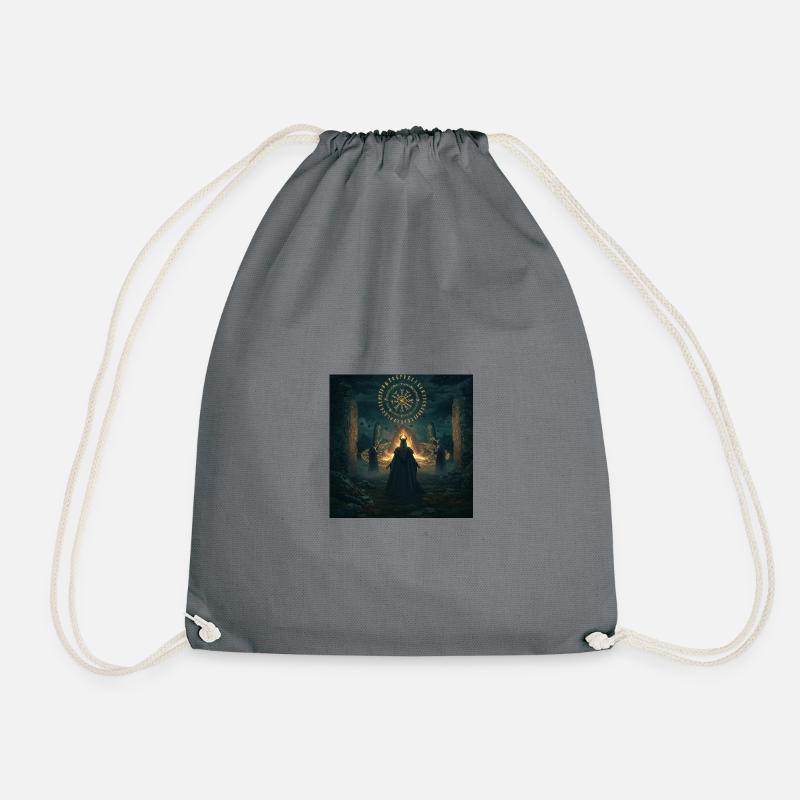 Rune Ring of Night Magic - Drawstring Bag - grey