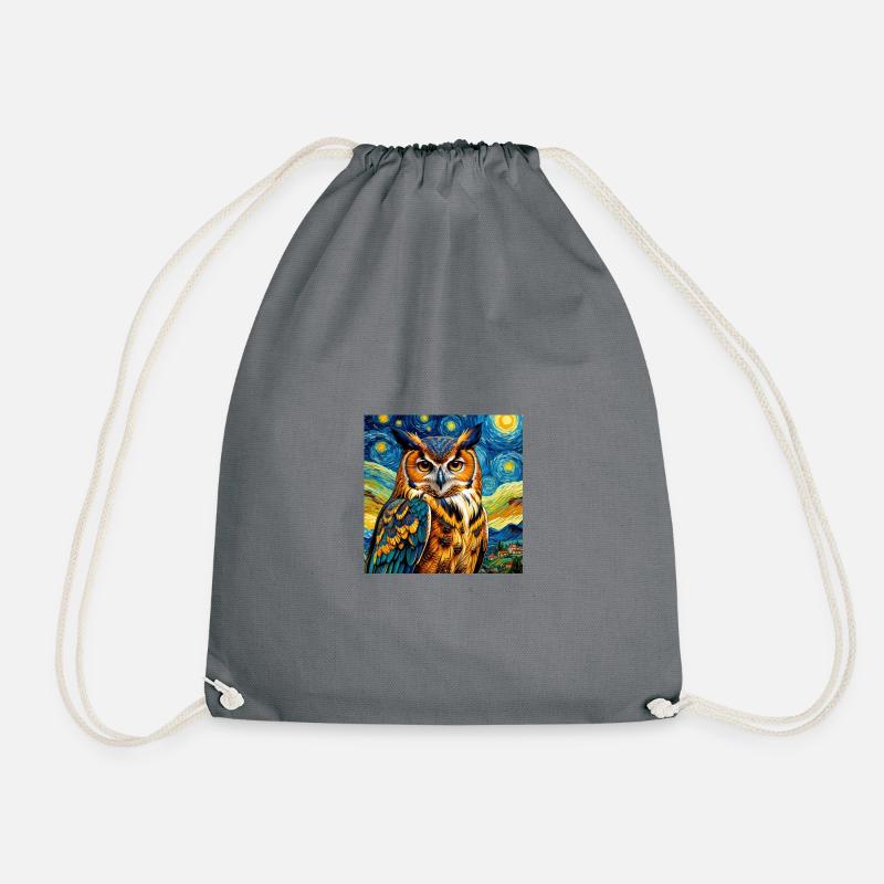 Beautiful Owl at Night. Impressionistic owl design - Drawstring Bag - grey