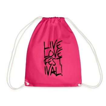 Live Love Festival und Party Shirt - Turnbeutel - Fuchsia - Vorne