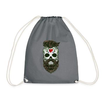 Skull Beard Heart Hipster Skull Fashion Design - Drawstring Bag - grey - Front