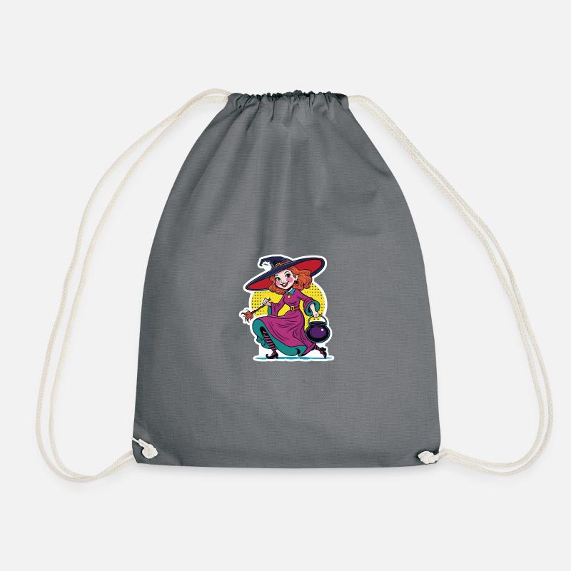 Witch with her cauldron - Drawstring Bag - grey