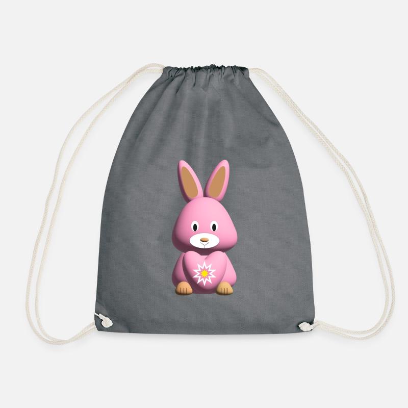 Rosa Hase mit süßem Herz. - Turnbeutel - Grau