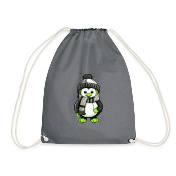 Penguin Winter Comic - Drawstring Bag - grey - Front