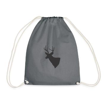 Silhouette Hirsch-Trophäe in Schwarz. - Turnbeutel - Grau - Vorne