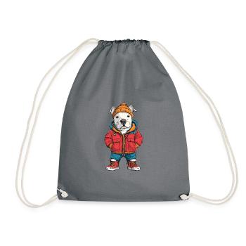 Bull Terrier Dog Funny Winter - Drawstring Bag - grey - Front