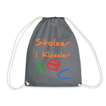 Einschulung Schulanfang 1. Klasse Geschenk - Turnbeutel - Grau - Vorne