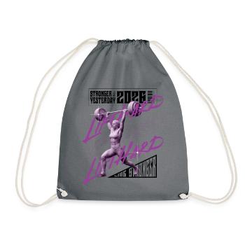 Femme en haltérophilie, version rose foncé violet - Sac de sport léger - gris - Devant