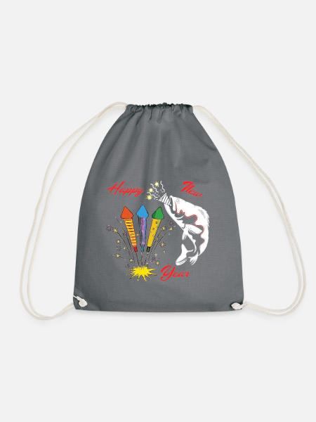 Fisch Happy New Year Angler Rute Geschenk - Turnbeutel - Grau