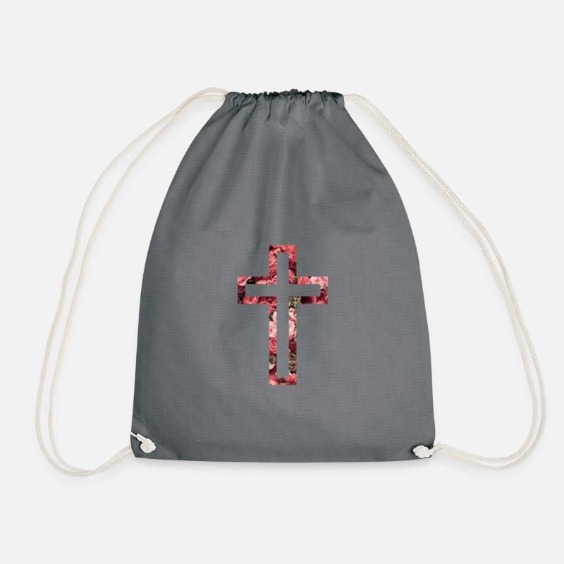 Flowers cross - Drawstring Bag - grey