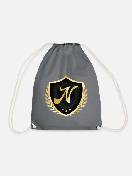 N Buchstabe Gold Wappen - Turnbeutel - Grau