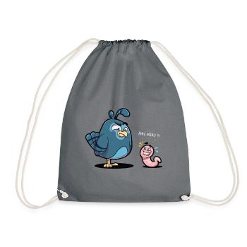 Funny bird worm er meow fun humor gift - Drawstring Bag - grey - Front