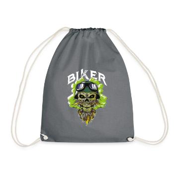 biker totenkopf motorrad - Turnbeutel - Grau - Vorne