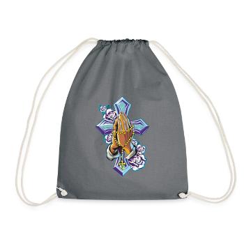 Croix mains priant le chapelet - Sac de sport léger - gris - Devant