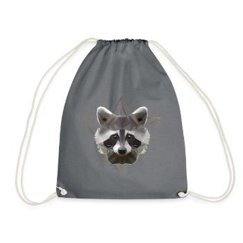 Low Poly Art Raccoon Racoon Cool Polygon - Drawstring Bag - grey - Front