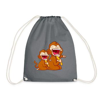 monkey banana funny comic baby monkey - Drawstring Bag - grey - Front