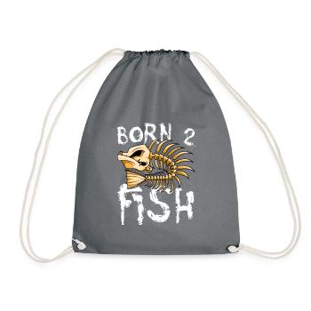 Born to fish bone fish - Drawstring Bag - grey - Front