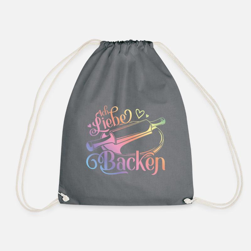 Ich liebe Backen Herz Nudelholz Bäcker - Turnbeutel - Grau