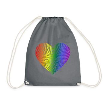 Gay Pride Herz Fingerabdruck LGBT Regenbogenfarben - Turnbeutel - Grau - Vorne