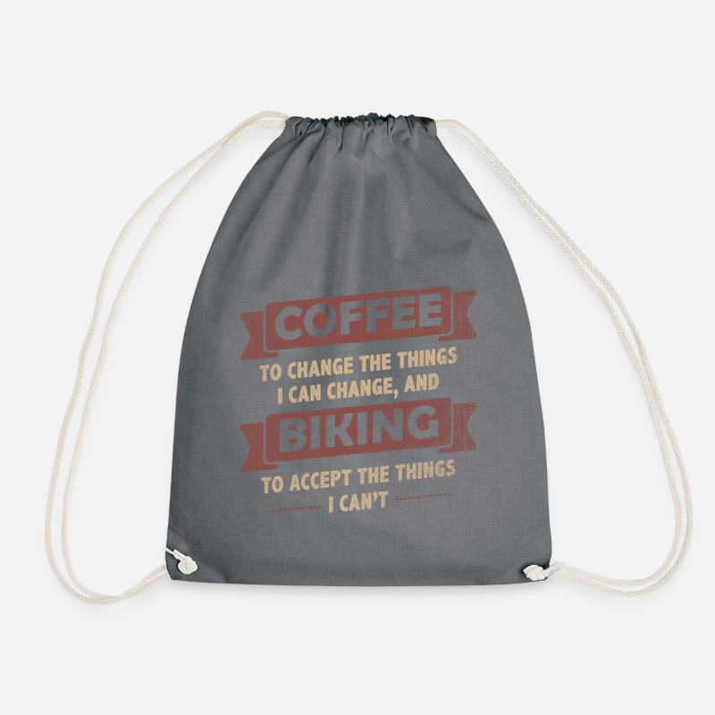 Coffee Quotes> Coffee + Biking> Change + Accept - Drawstring Bag - grey