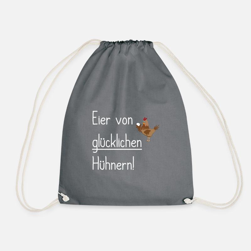 Eier von gluecklichen Huehnern Geschenkidee - Turnbeutel - Grau