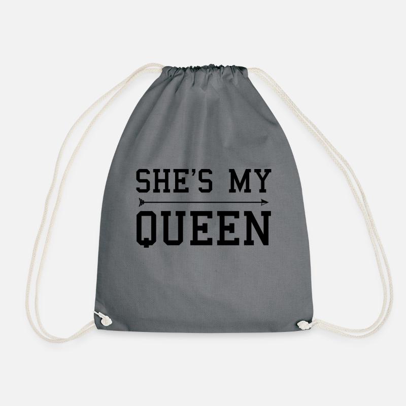 She's My Queen Partner lettering gift cool - Drawstring Bag - grey