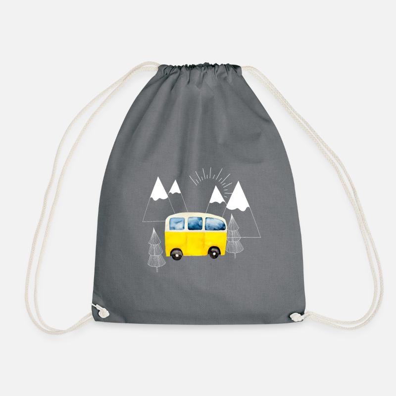 Der gelbe Camping Bus in den Bergen - Turnbeutel - Grau