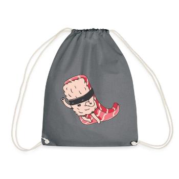 Sushi Superheld Illustration Geschenk - Turnbeutel - Grau - Vorne