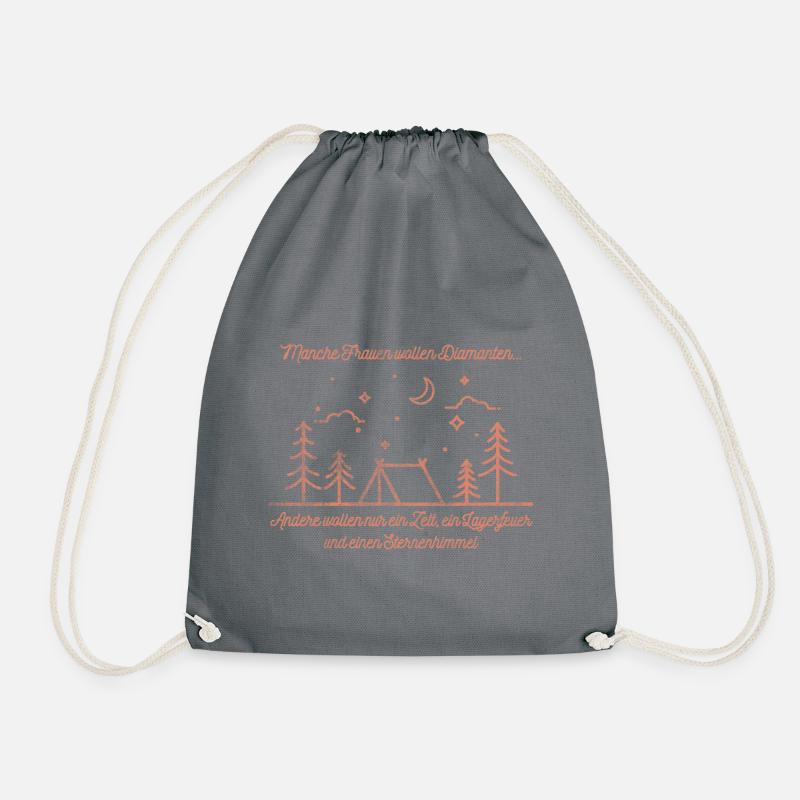Camping women tent camp fire stars - Drawstring Bag - grey