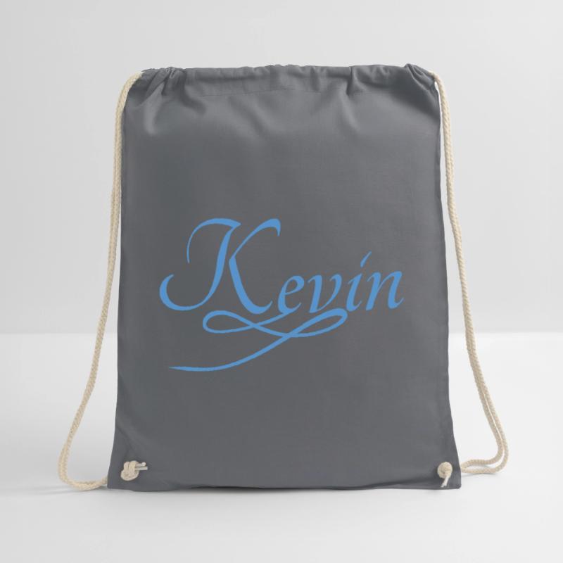 Kevin in cursive script Drawstring Bag