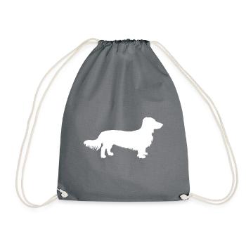 Langhaardackel Hund Dackel Geschenk Silhouette - Turnbeutel - Grau - Vorne