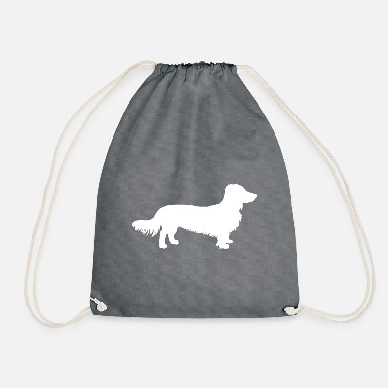 Langhaardackel dog Dachshund gift silhouette - Drawstring Bag - grey