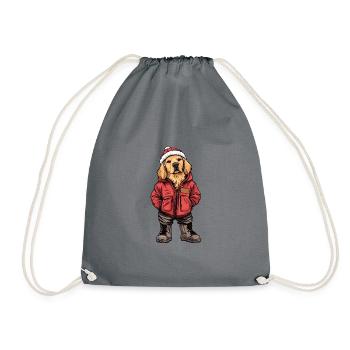 Golden Retriever Dog Funny Winter Funny - Drawstring Bag - grey - Front
