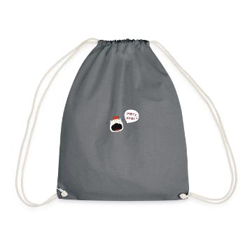 Merry Christmas cat with Christmas hat - Drawstring Bag - grey - Front