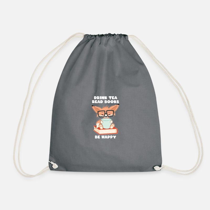 Nerd Fuchs Drink Tea Read Books Be Happy - Turnbeutel - Grau