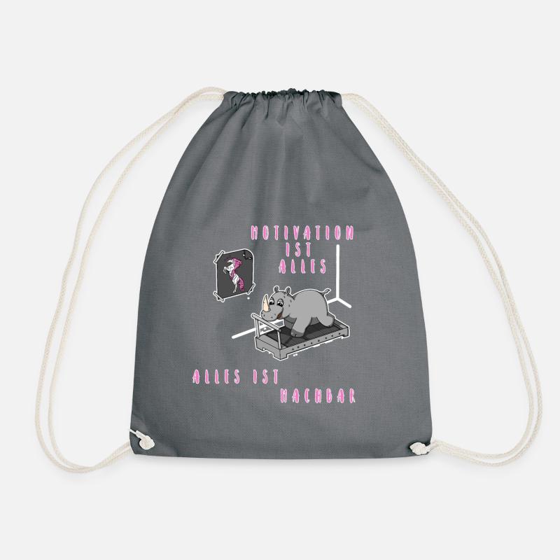 Sportliches Nashorn Laufband Einhorn Geschenk - Turnbeutel - Grau