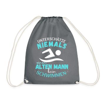 UNTERSCHÄTZE NIEMALS EINEN ALTEN MANN BEIM SCHWIMM - Turnbeutel - Grau - Vorne