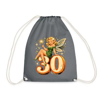 Retro 30th Birthday: Magic Fairy & Elf - Drawstring Bag - grey - Front