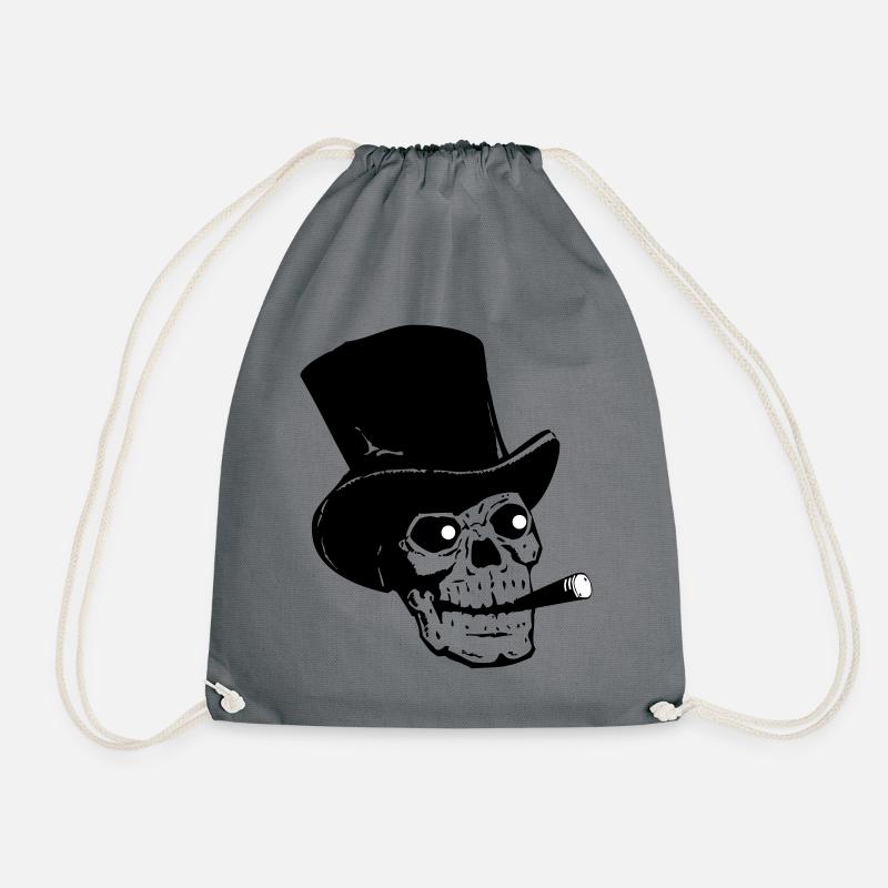 Skull with hat and cigar - Drawstring Bag - grey