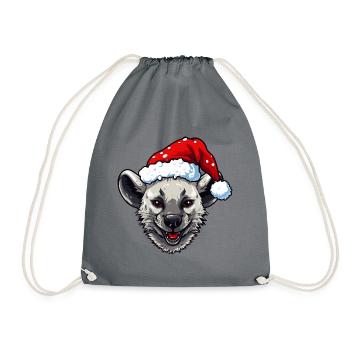 Hyena Christmas Animal Head - Drawstring Bag - grey - Front