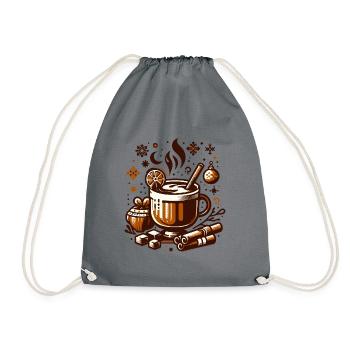 WINTER HOT DRINK COFFEE CAFÉ TEA REST TIME - Drawstring Bag - grey - Front
