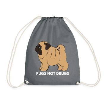 Pugs Not Drugs - Cute Kawaii Chubby Funny Dog - Drawstring Bag - grey - Front