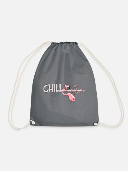 Flamingo chill abhängen relaxen cooles Geschenk - Turnbeutel - Grau