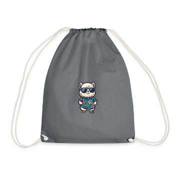 Alpaca Llama Comic Holiday - Drawstring Bag - grey - Front