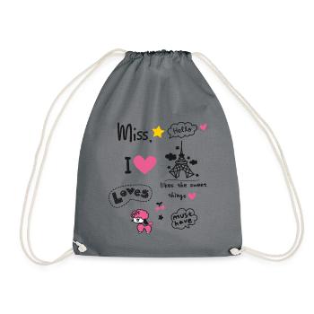 paris Little Girl Miss pink Herz Teenie Girl Pudel - Turnbeutel - Grau - Vorne