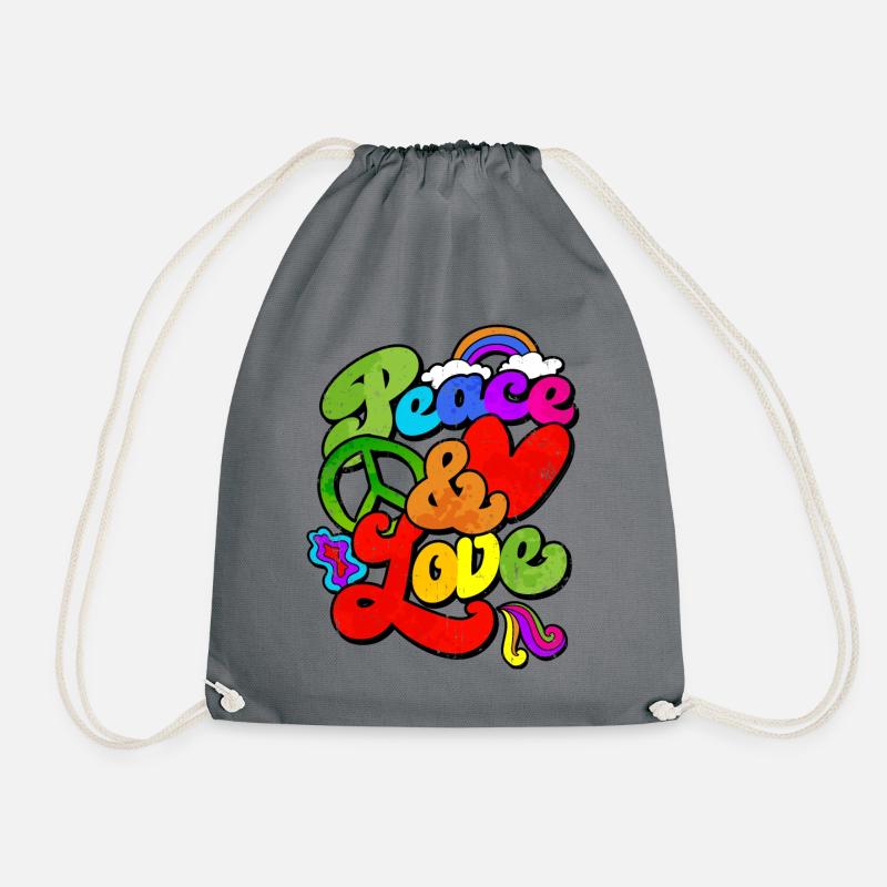 Peace and Love Hippie 60s 70s gift - Drawstring Bag - grey