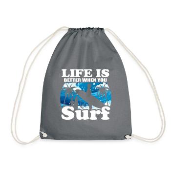 Surfing, summer, beach, palm trees, vacation - Drawstring Bag - grey - Front