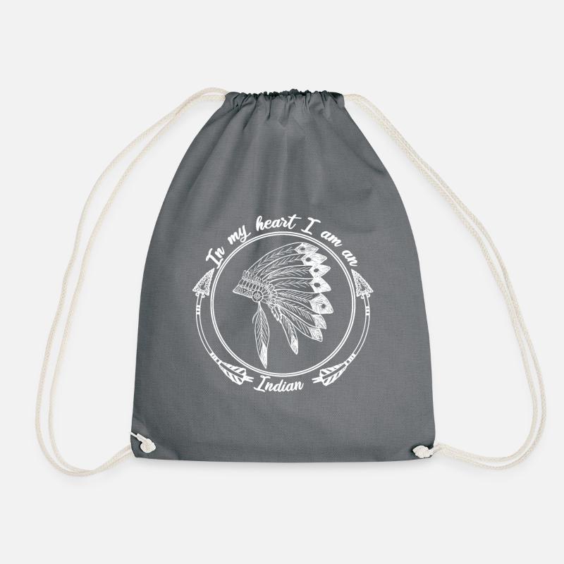 Indian headdress arrow native american gift heart - Drawstring Bag - grey